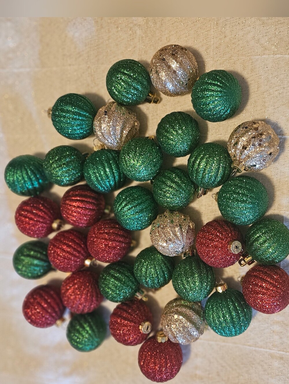 Christmas Glitter Ornament Lot – Red, Green & Gold Holiday Decorations